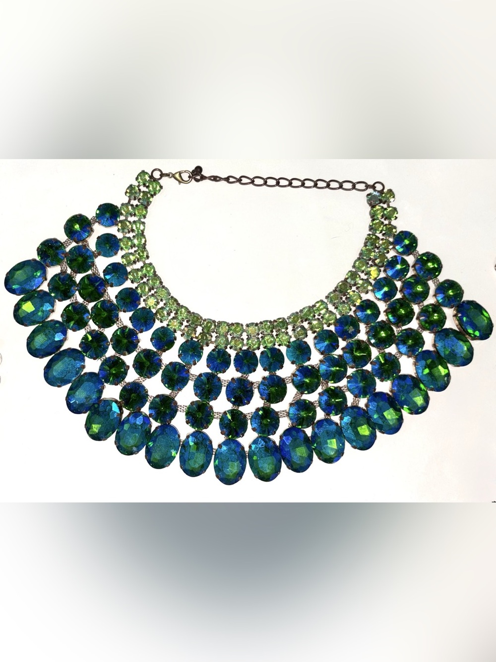 Blue & Green Vintage AB Swarovski Crystal Statement Necklace: Anna Wintour Style